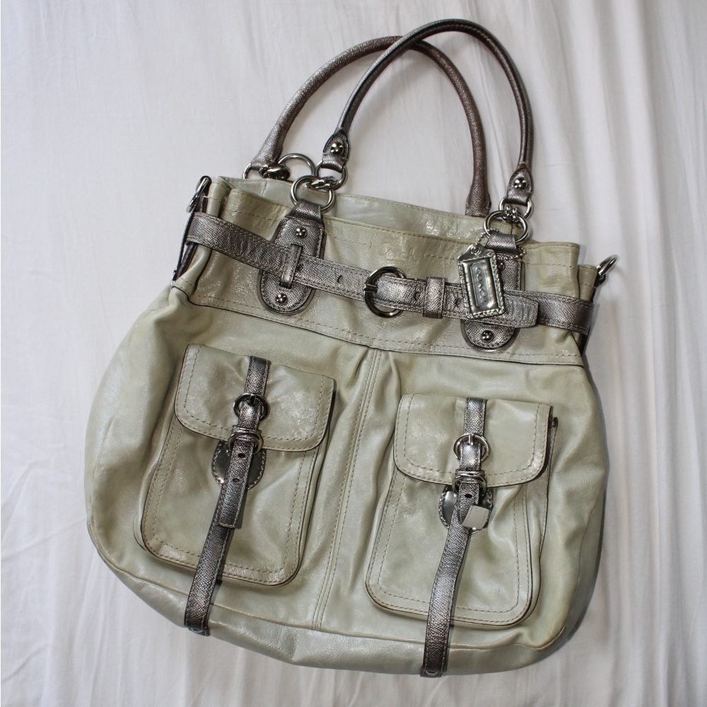 Coach Legacy Silver Green Large Tote Bag